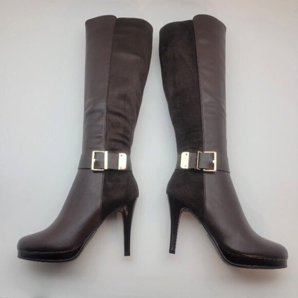 Tall high heel brown boots with side zipper and deco buckle - Picture 2 of 6